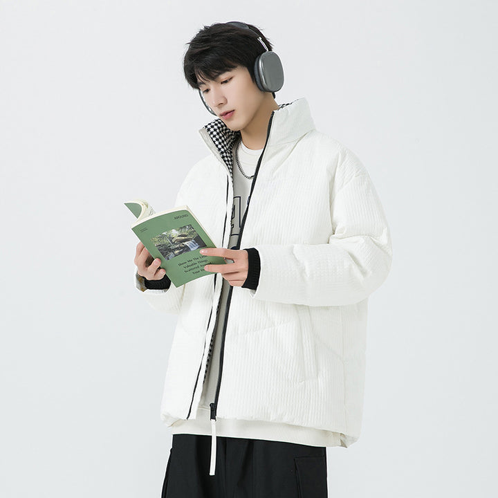 Herren gesteppte wendbare Winterjacke mit Stehkragen und Hahnentrittmuster-Futter Mune Fashion