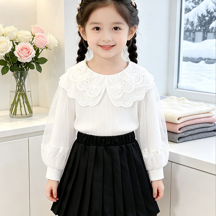 Girl blouse with lace collar and transparent sleeves Mune Fashion