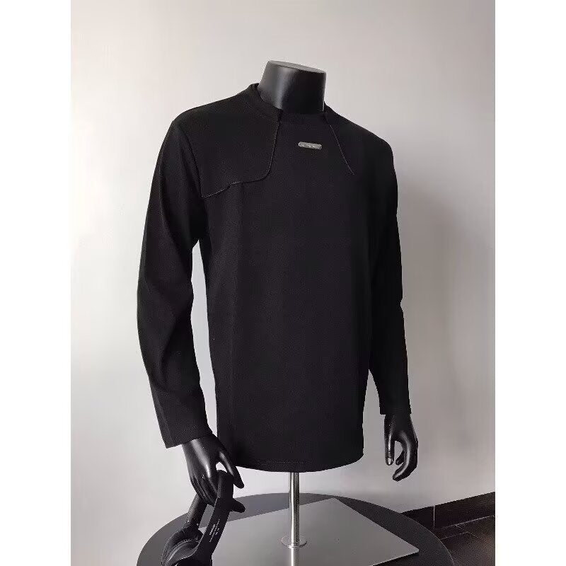 Men's Long-Sleeved Urban Sweatshirt with Textured Shoulder Yoke and Stand-Up Collar Mune Fashion