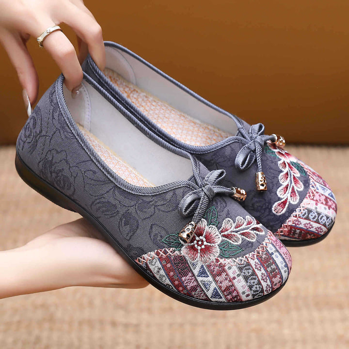 Ladies nan embroidered comfort ballet flats with padded memory footbed and non-slip rubber sole Mune Fashion