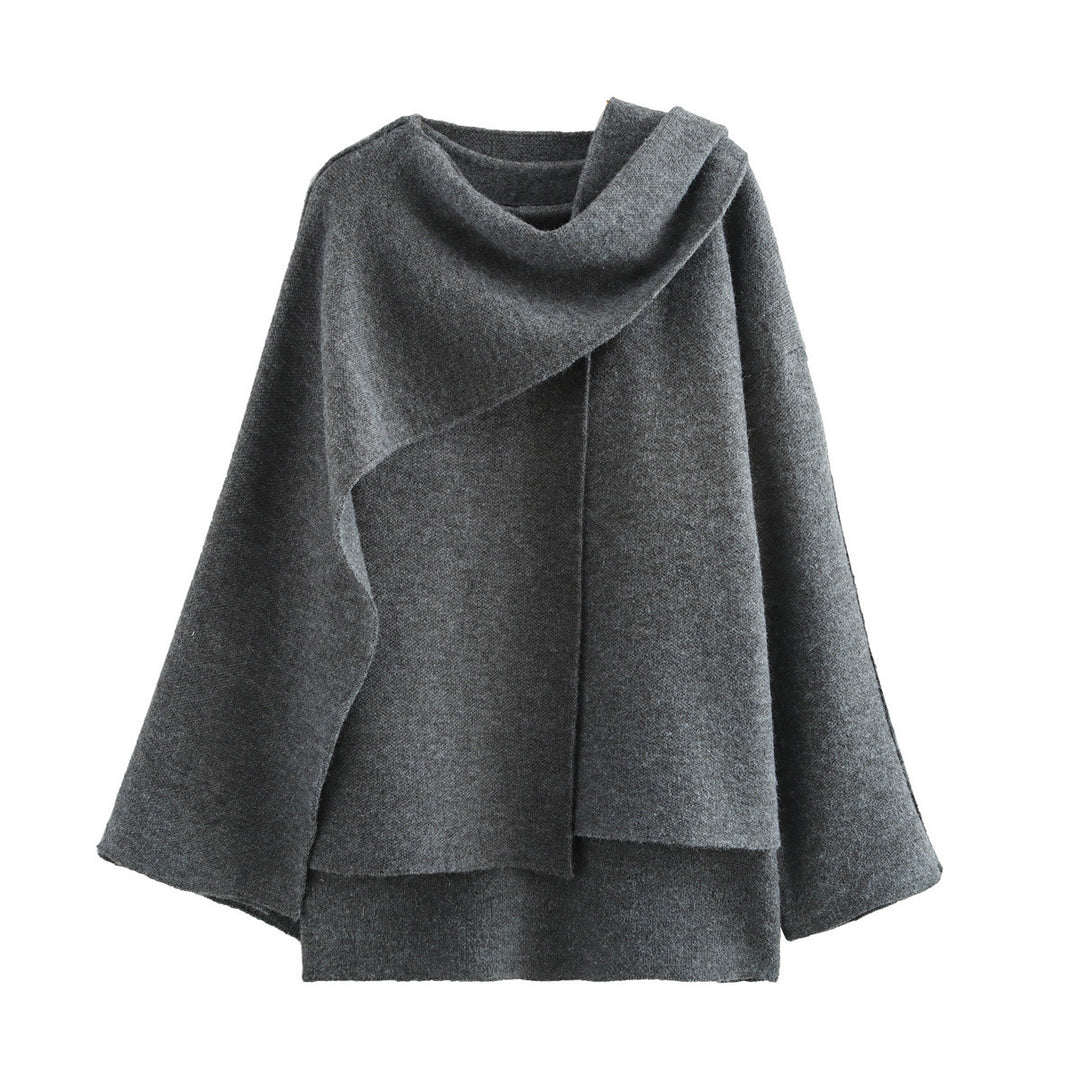 Women's cape with asymmetrical fall, stand-up collar and wool blend Mune Fashion