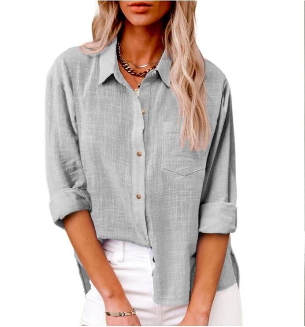 Women's Casual Linen Blouse with Short Sleeves and Button Details Mune