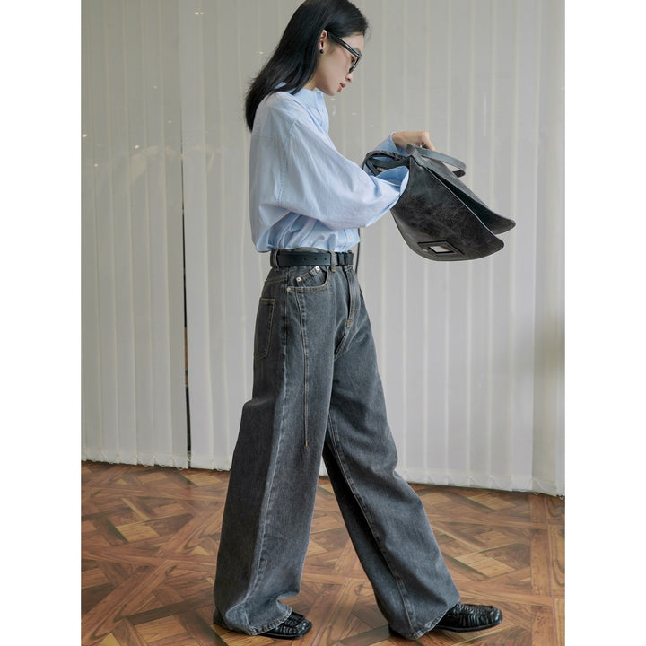Women Extra Wide High-Waist Denim Baggy Culotte with Deep Crotch and Light Vintage Wash Mune Fashion