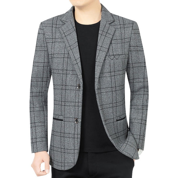 Men's Elegant Check Pattern Blazer with Light Stretch and Notch Lapel Mune Fashion