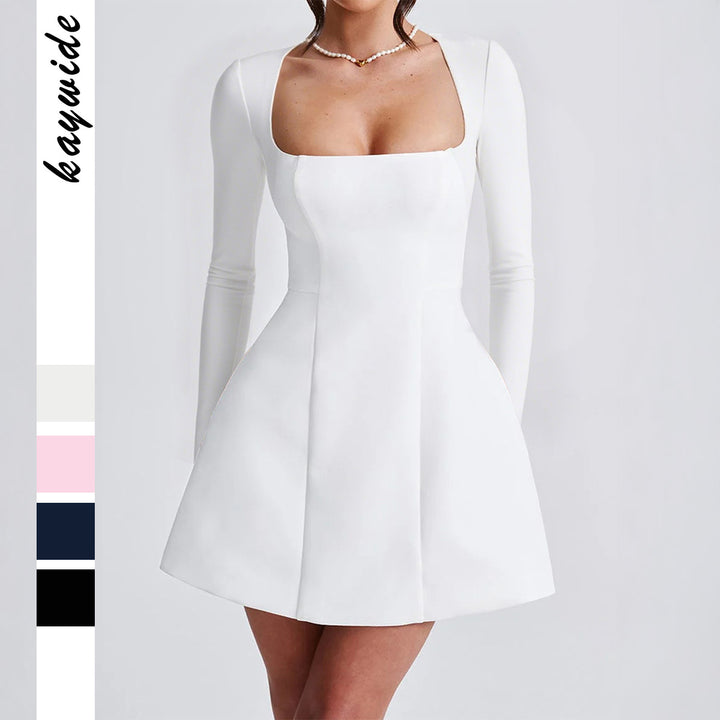 Women's fitted A-line mini dress with square neckline and long sleeves Mune Fashion