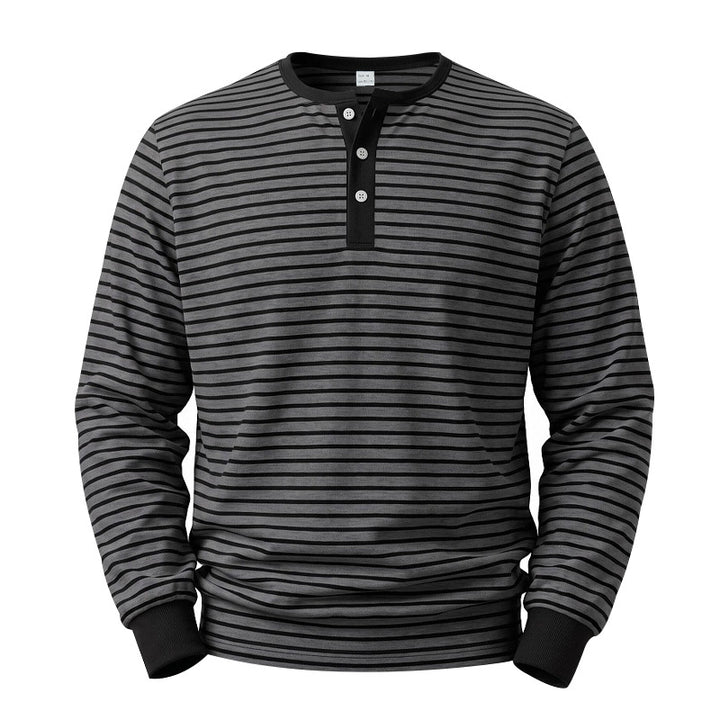 Men's Long Sleeve Henley Shirt made of Cotton Mix with Fine Stripes and Button Placket Mune Fashion
