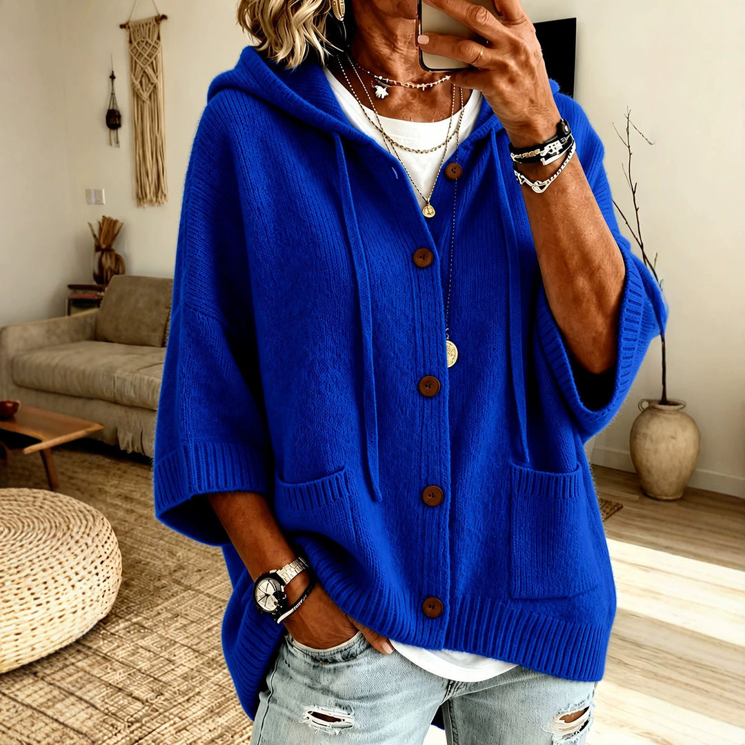 Women's Oversize Hooded Cardigan with Wooden Buttons and Boxy Silhouette Mune Fashion