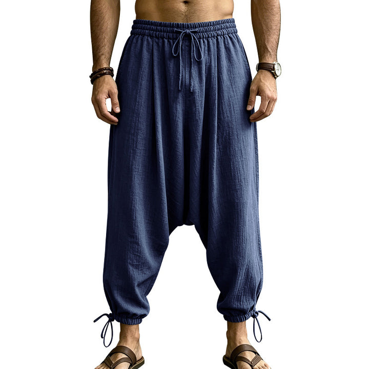 Men's Casual Harem Pants with Drop Crotch, Elastic Waistband and Drawstring Mune Fashion