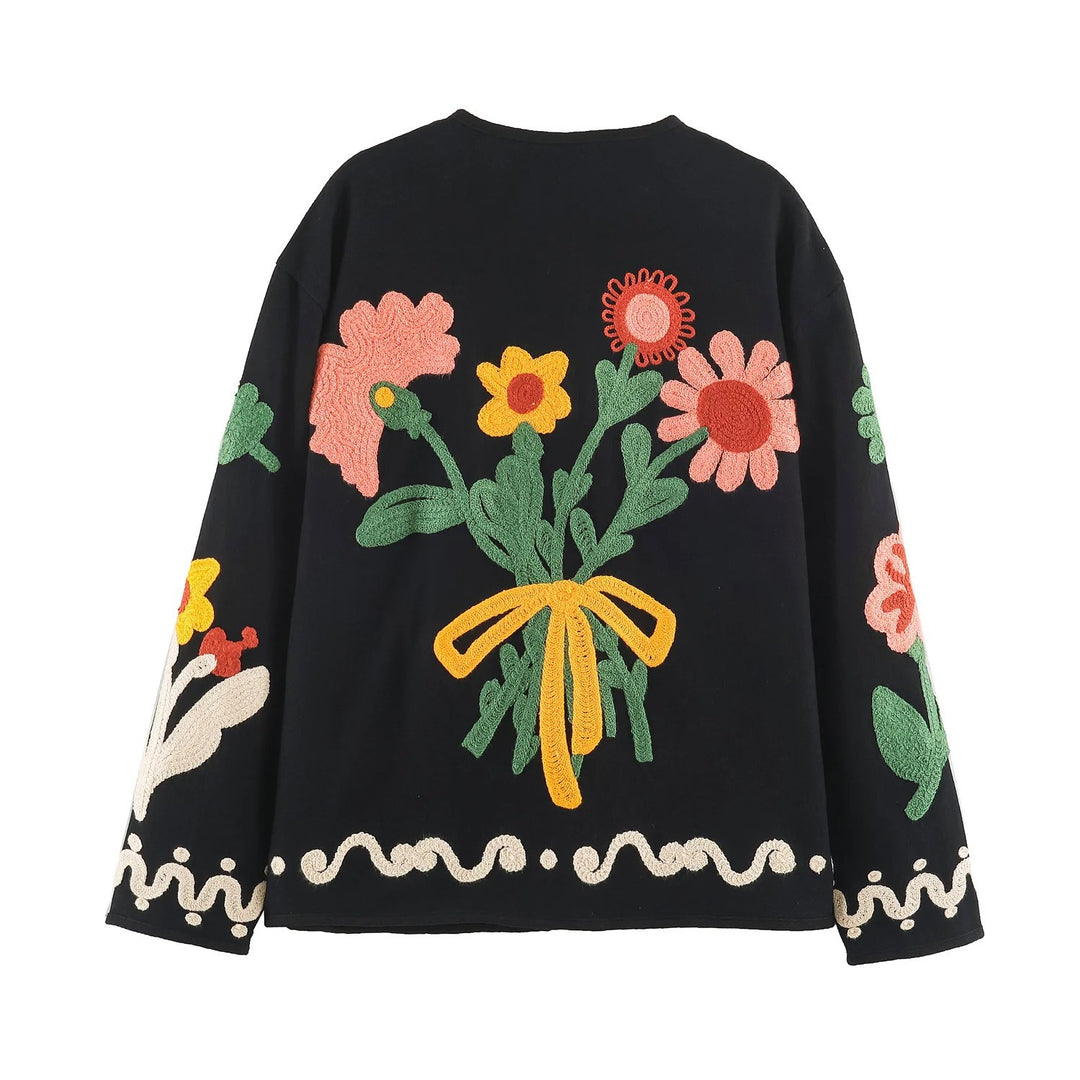 Women's Oversize Sweatshirt with Floral Chenille Embroidery Mune Fashion