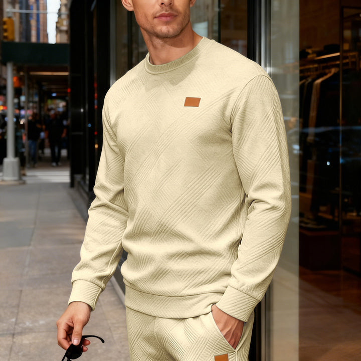 Men's cotton knit sweater with diamond pattern, round neck and elastic cuffs Mune Fashion