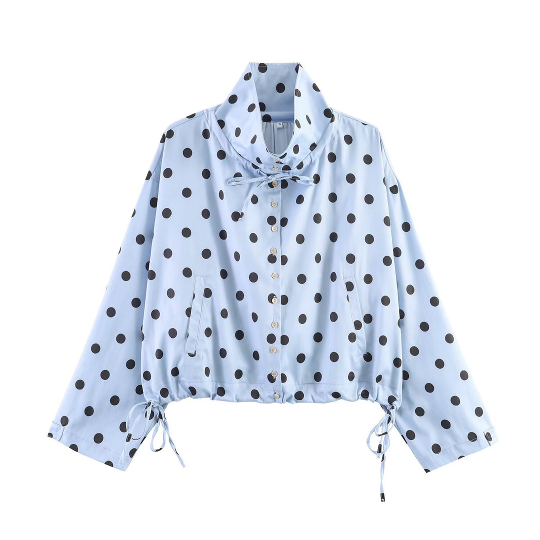 Women's Lightweight Windbreaker with Stand Collar, Ties and Drawstring Mune Fashion