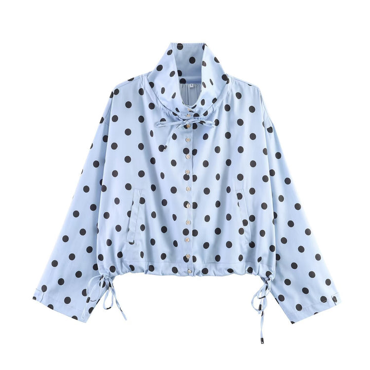 Women's Lightweight Windbreaker with Stand Collar, Ties and Drawstring Mune Fashion
