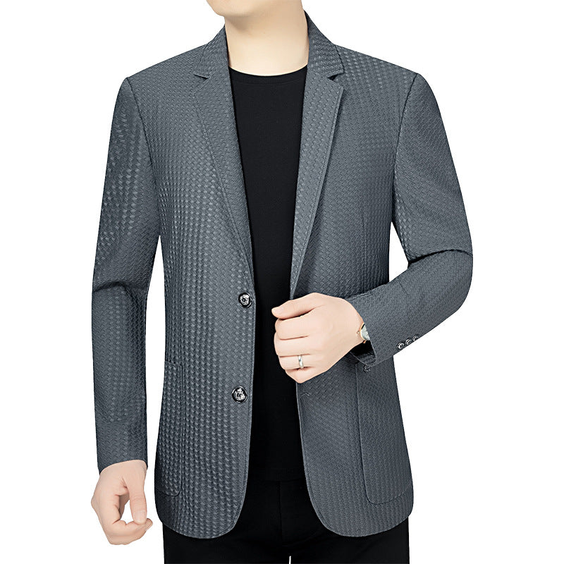 Men's Textured Single-Breasted Blazer with Contrasting Patterned Lining Mune Fashion