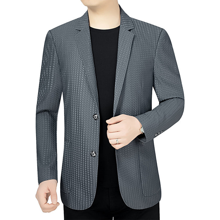Men's Textured Single-Breasted Blazer with Contrasting Patterned Lining Mune Fashion