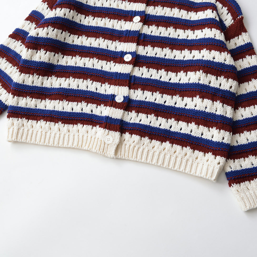 Women Knitted Cropped Cardigan with Lattice Pattern and Button Placket Mune Fashion