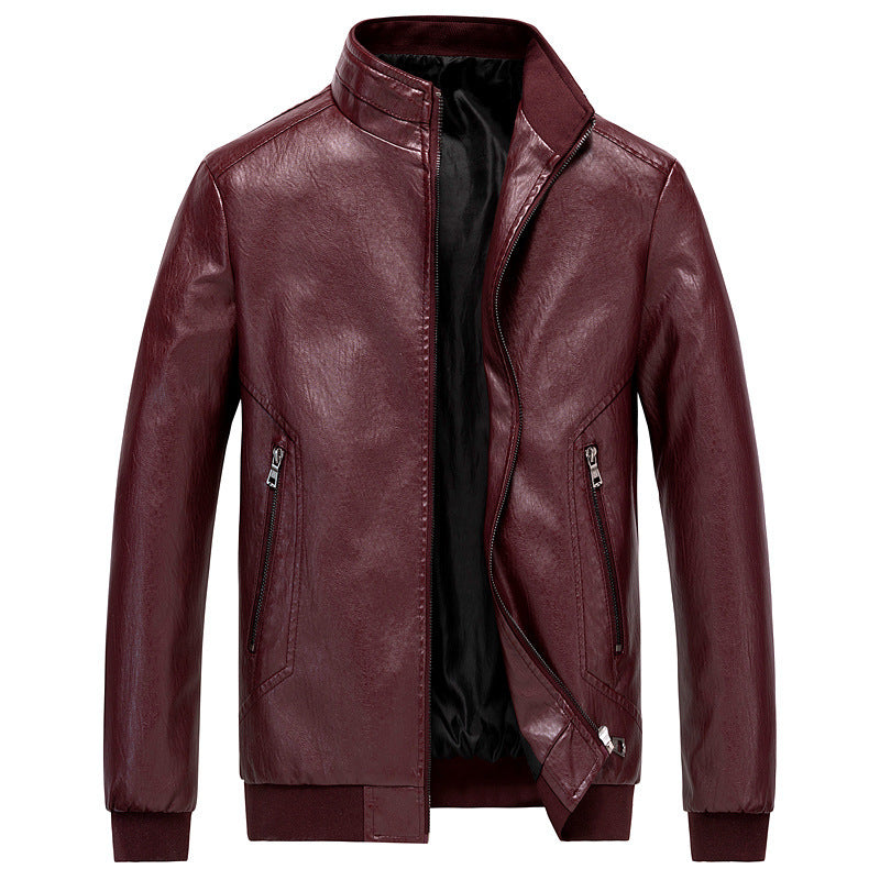 Men's Shiny Faux Leather Blouson in Slim Bomber Cut with Stand-Up Collar and Concealed Zip Placket Mune Fashion