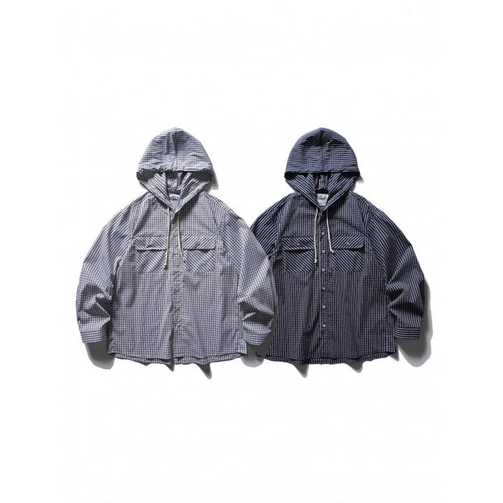 Unisex Loose-fitting hooded overshirt made of cotton blend with check pattern and breast pockets Mune Fashion