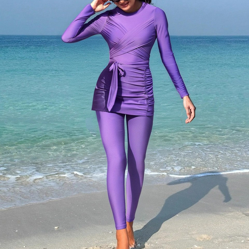 Women's fashionable swimsuit with wrap skirt and long sleeves Mune Fashion