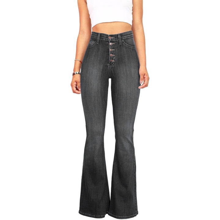 Women's nan high-waist jeans with flared hem, fitted cut and decorative button placket Mune Fashion