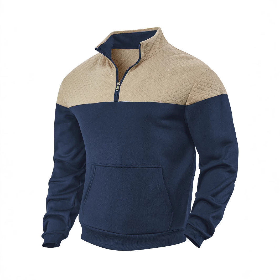 Men's Half-zip Sweatshirt with Quilted Shoulder Panel and Kangaroo Pocket Mune Fashion