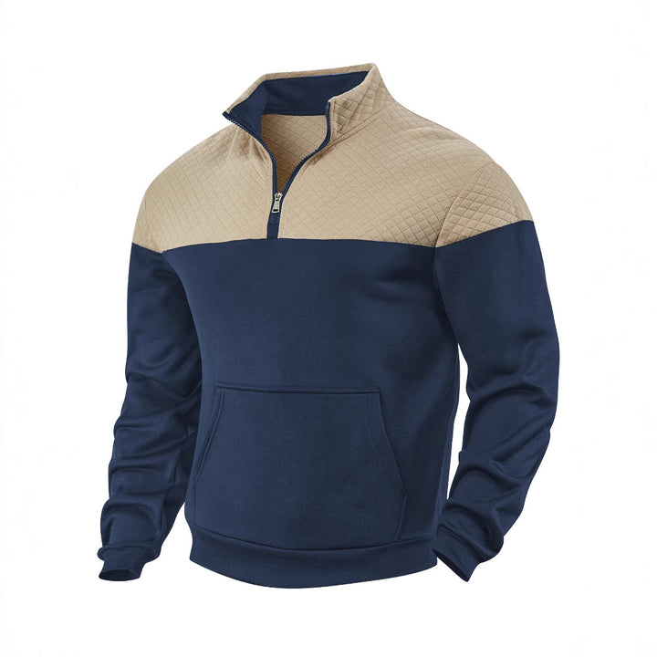 Men's Half-zip Sweatshirt with Quilted Shoulder Panel and Kangaroo Pocket Mune Fashion