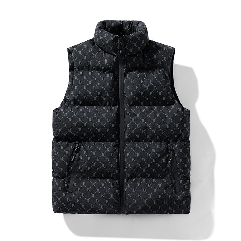Men's quilted utility vest with monogram print and stand-up collar Mune Fashion