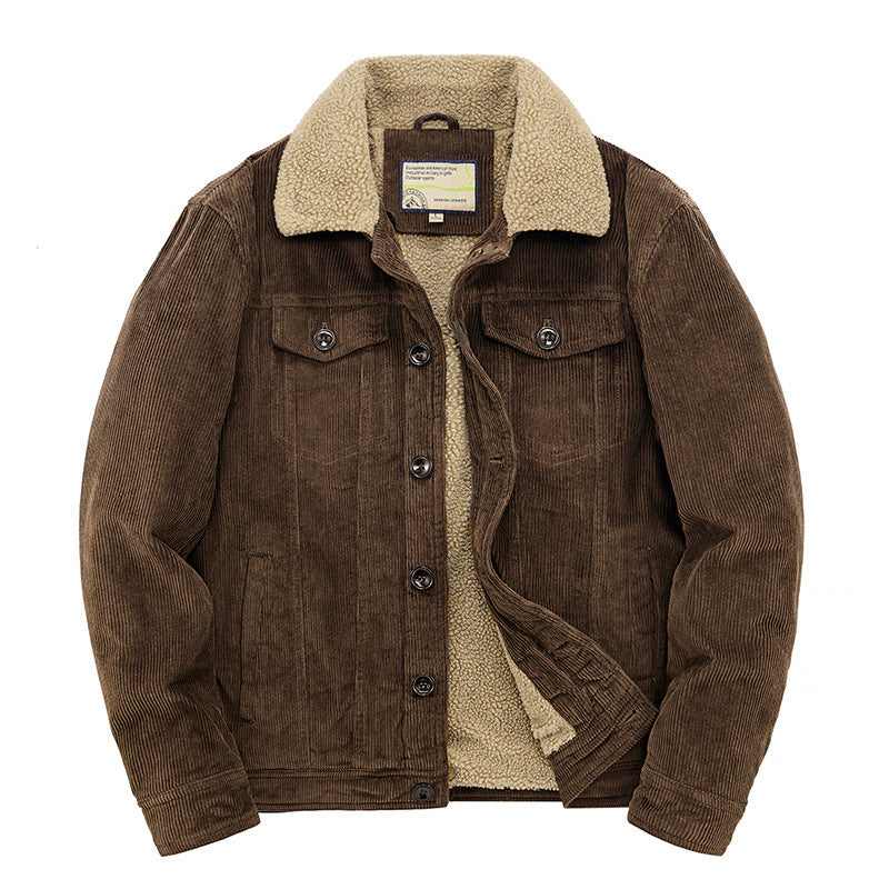 Men's cord worker jacket with continuous teddy lining, shirt collar, and chest pocket Mune Fashion