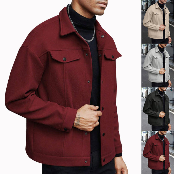 Men's wool look overshirt jacket in shacket style with chest pockets and button placket Mune Fashion