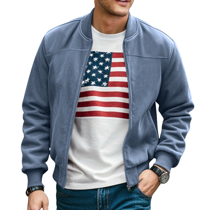 Men's lightweight bomber jacket made of microfiber with standing collar, elastic cuffs, and full-length zipper Mune Fashion