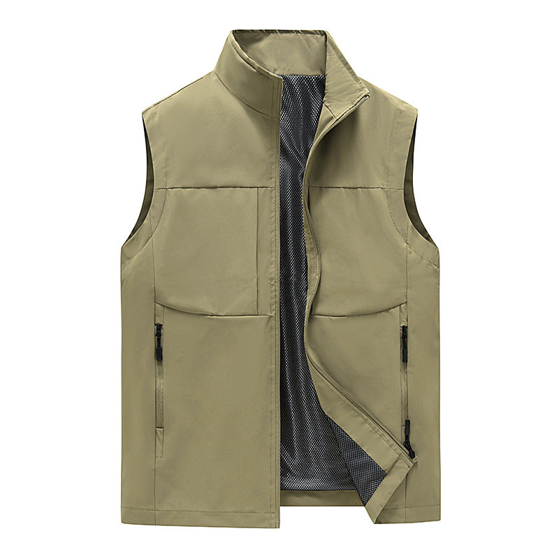 Men's Lightweight Stand Collar Vest with Mesh Lining, Zipper Pockets and Windproof Shell Mune Fashion