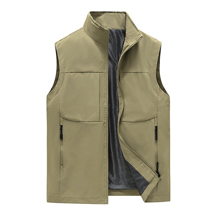 Men's Lightweight Stand Collar Vest with Mesh Lining, Zipper Pockets and Windproof Shell Mune Fashion