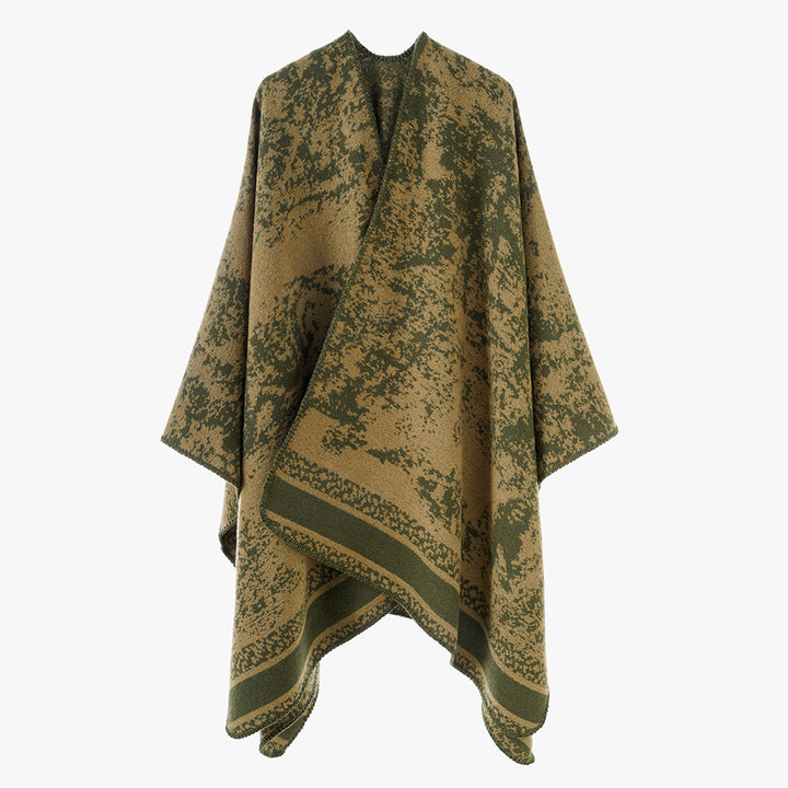 Women's jacquard wrap poncho with open front, boxy silhouette, and finely hemmed edge Mune Fashion