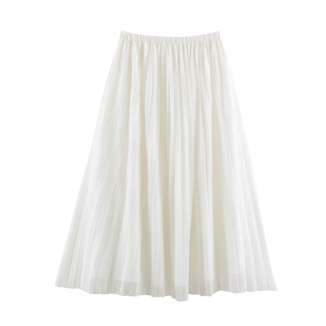 Women's Pleated Maxi Skirt made of Chiffon with Elastic Waistband Mune Fashion