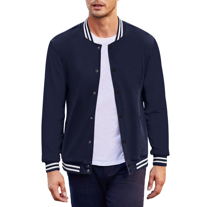 Men's College Bomber Jacket in Varsity Style with Snap Button Placket and Ribbed Cuffs Mune Fashion