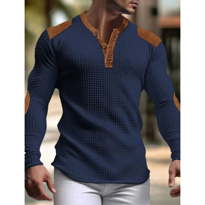 Men's Long Sleeve Shirt with Texture and Leather Applications Mune Fashion