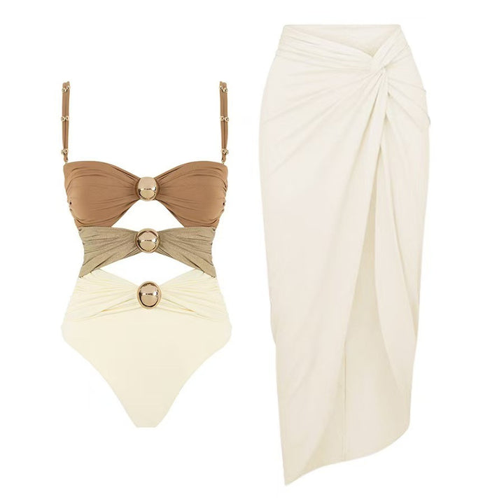 Ladies' one-piece swimsuit with fashionable lacing details and chic beach maxi skirts Mune Fashion
