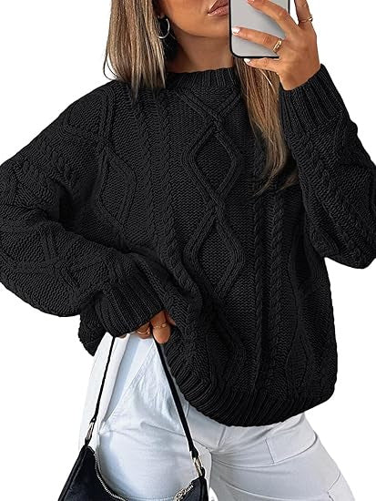 Women Oversized Cable Knit Sweater made of coarse knit Drune