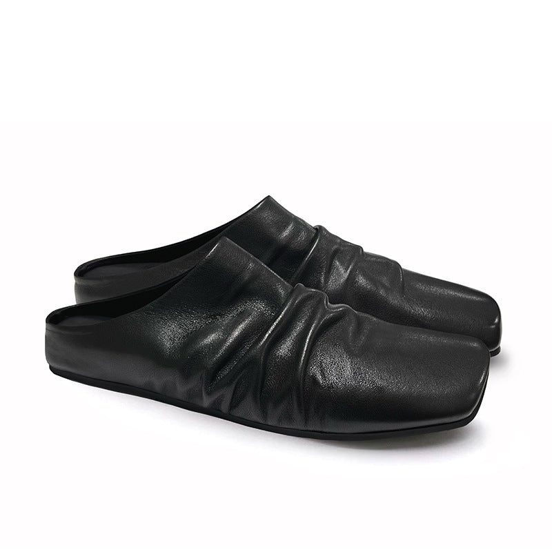 Women's leather mules with square toe box and gathered shaft Mune Fashion