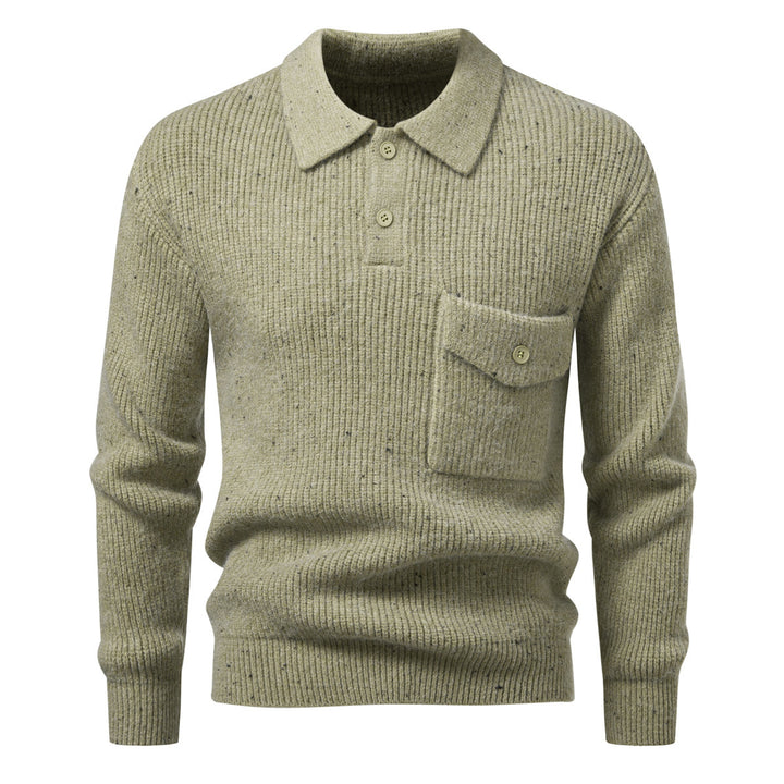 Men's ribbed knit polo collar sweater with patch chest pocket Mune Fashion