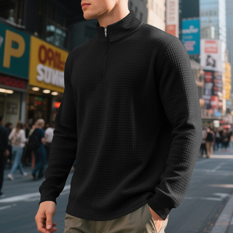 Men's nan City Thermal Pullover with short zipper stand-up collar and fine square structure Mune Fashion
