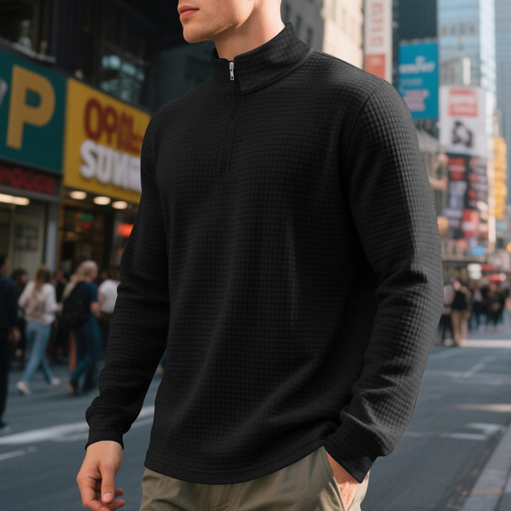 Men's nan City Thermal Pullover with short zipper stand-up collar and fine square structure Mune Fashion