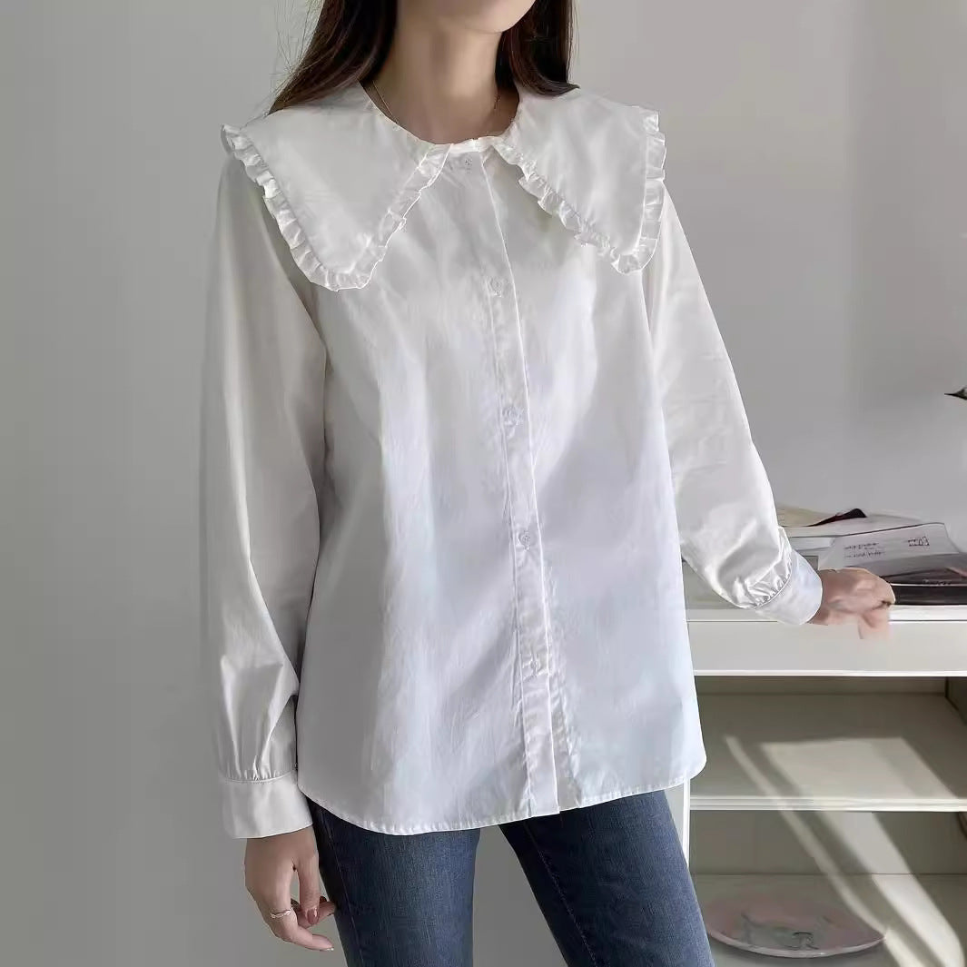 Women's blouse with oversized ruffle collar and finely crafted tailoring Mune Fashion