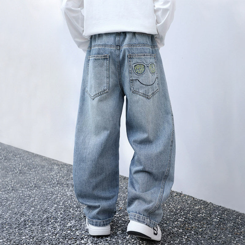 Boys casual denim pants with unique smile print Mune Fashion