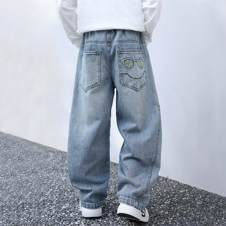 Boys casual denim pants with unique smile print Mune Fashion