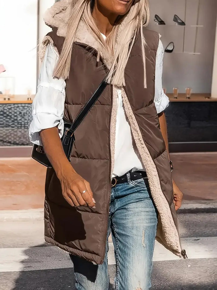 Women's Padded Hooded Vest with Teddy Lining and Side Pockets Mune Fashion