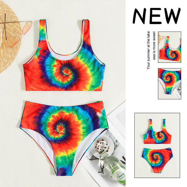 Ladies Two-Piece Swimsuit Set with Colorful Spiral Design Mune Fashion
