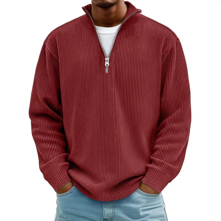 Men's ribbed knit pullover with half-zip and stand-up collar Mune Fashion