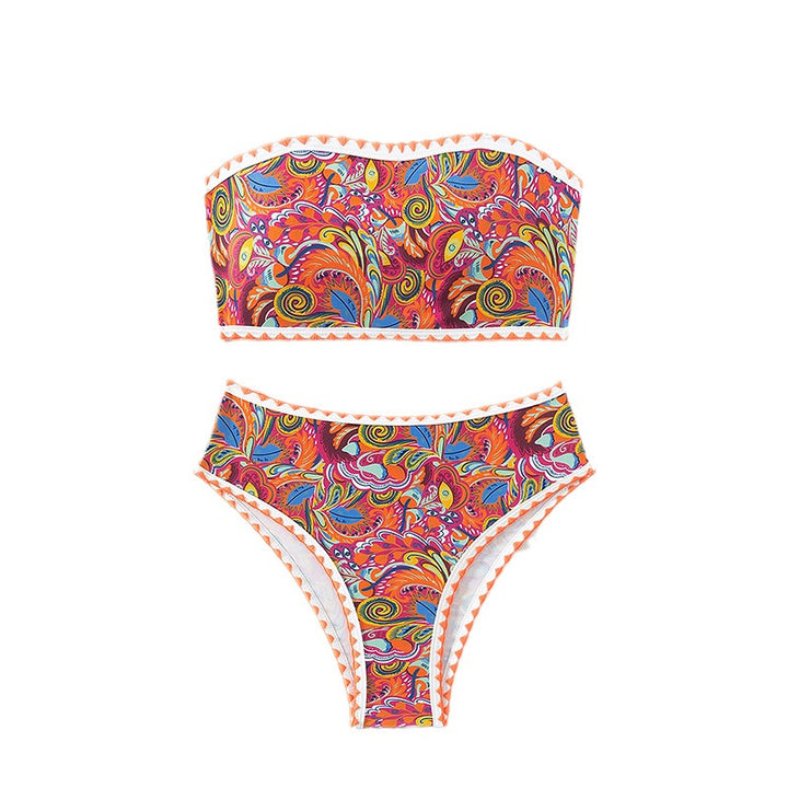 Women's bandeau bikini with colorful psychedelic design and elegant ruffles Mune Fashion
