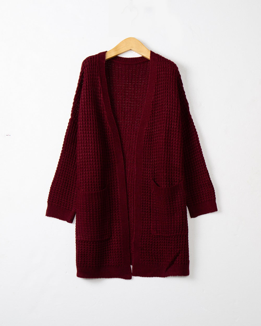 Women Long Oversize Knit Coat with Open Front and Patch Pockets Mune Fashion