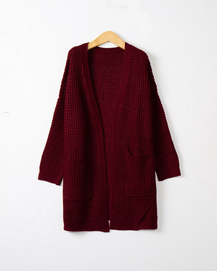 Women Long Oversize Knit Coat with Open Front and Patch Pockets Mune Fashion
